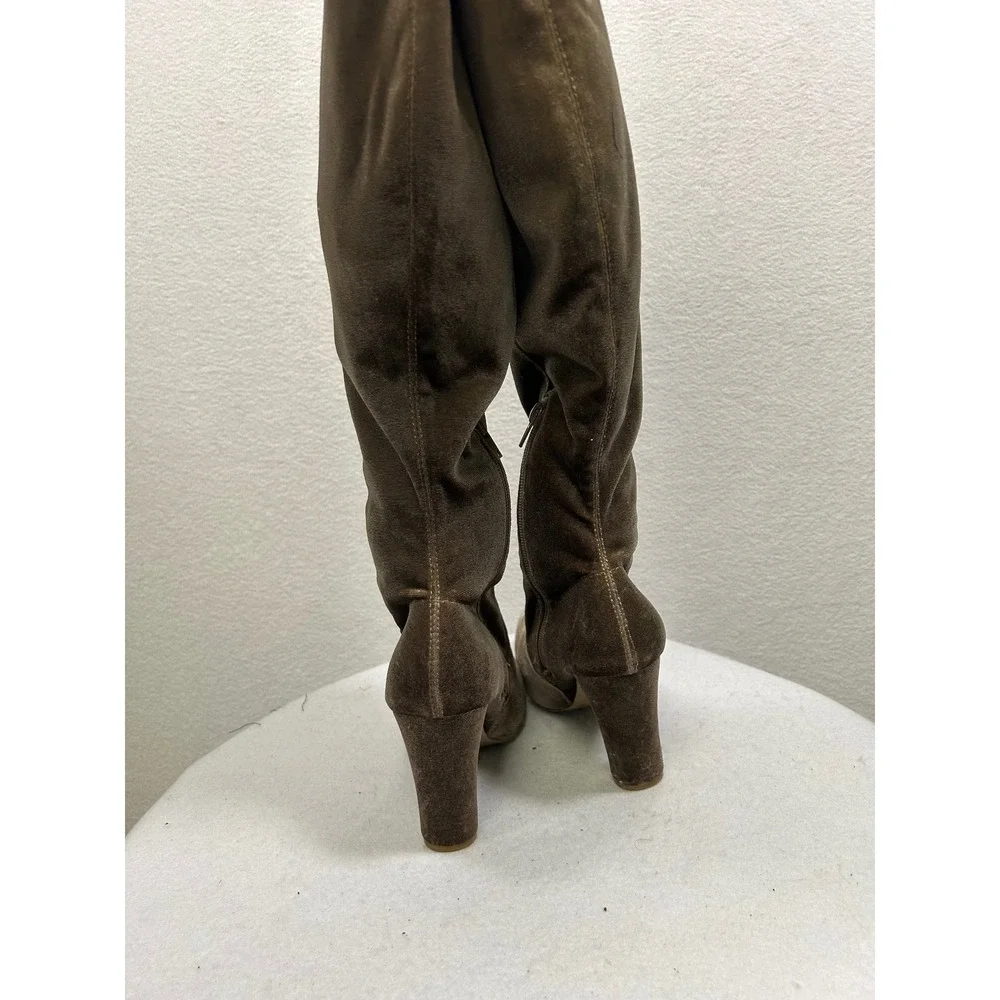 Over The Knee Boots Womens 8‎ Olive Brown Velvet Block Heel Pointed Toe